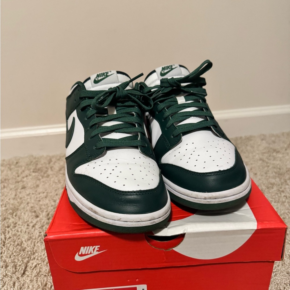 Nike Michigan State Dunks Dark Green and White Athletic Shoes